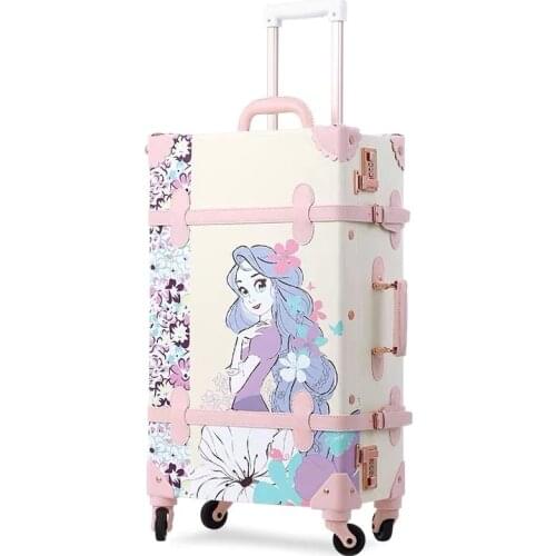 New Cute Cartoon PU Travel Bag Rolling Luggage sets,20"24"26"inch Women Retro Trolley Suitcase with handbag on Universal Wheels