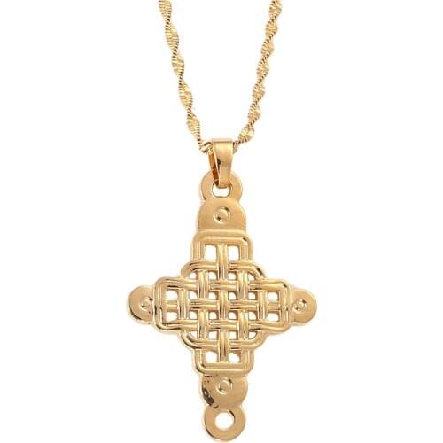 Ethiopian Gold Color Coptic Cross Pendant African Abyssinian Cross Orthodox Christian Necklace Jewelry