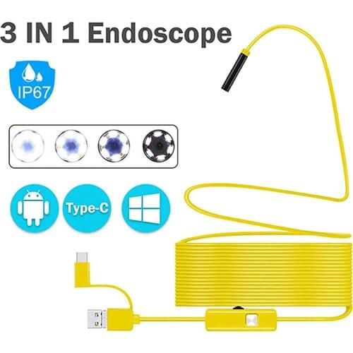 Endoscope 5.5/7mm Borescope Engine Video 3 in 1 Home Pipe Inspection Sewer Camera 720P USB Drain Endoscopy for Android Phone PC