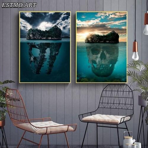 Canvas Painting Posters Modern Nature Landscape cuadros Abstract Skull Ocean Wall Pictures for Living Room Paintings Home Decor