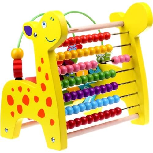 Cognitive Beaded Childrens Educational Toys Multifunction Large Wooden Giraffe Abacus Beads Around Arithmetic Rack Math Toy