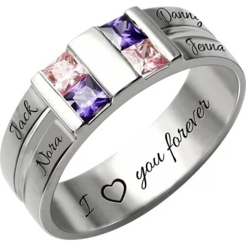 Xiaojing 100% 925 Sterling Silver Name Rings Personalized Custom Family Name&birthstone Ring Give Family Unique Gifts 2019 New