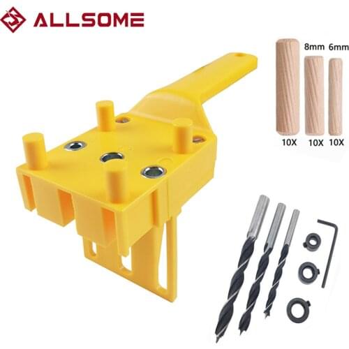 ALLSOME Quick Wood Doweling Jig ABS Plastic Handheld Pocket Hole System 6/8/10mm Drill Bit Puncher For Carpentry Dowel