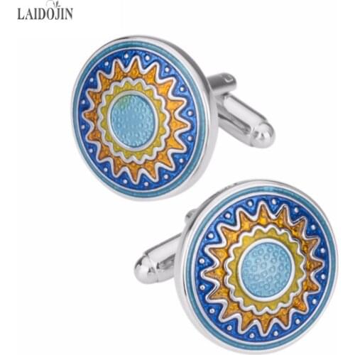 LAIDOJIN Vintage Enamel Patterns Cufflinks for Mens Shirt Cuff buttons High Quality Cuff links Wedding Grooms Gift Jewelry