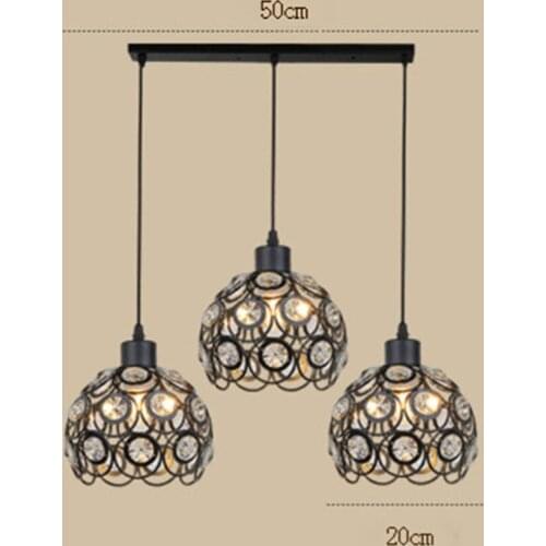 Fashion Simple D20cm Crystal Pendant Lamps Hanging Lighting, 3 Heads Bohemian Iron Bar Pendant Light Crystal Pendant Light E27