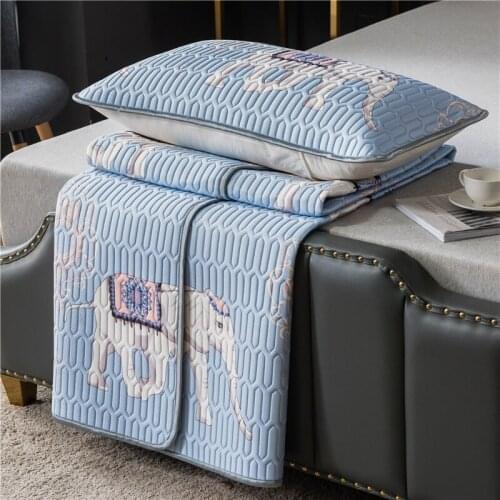 Viscose Fiber Mat Set Summer Cool Natural Latex Mattress Cover Bedspread Solid Fitted Sheet with Rubber Soft Bed Pad Pillowcase
