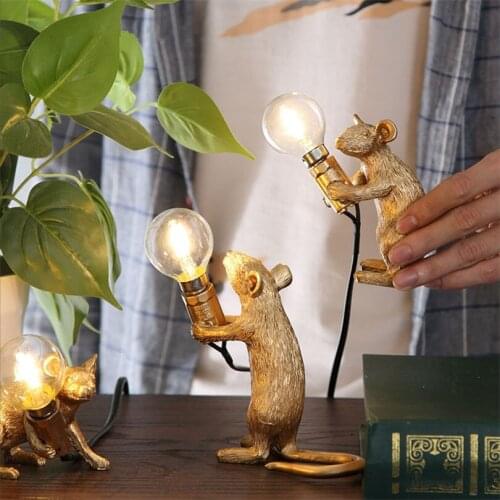 Nordic Small Mini Mouse Table Lamp Resin Animal Rat Mouse Cute LED Home Decor Desk Light Fixtures Luminaire craft lamp series