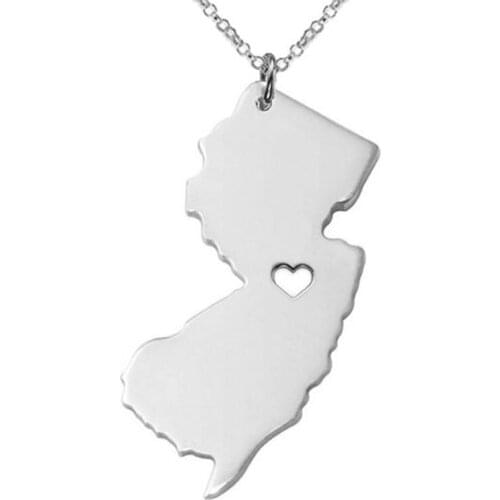 New New Jersey Map Necklace 304 Stainless Steel New Jersey Map Heart Pendant Necklace Women Fashion Map Jewellery Gift