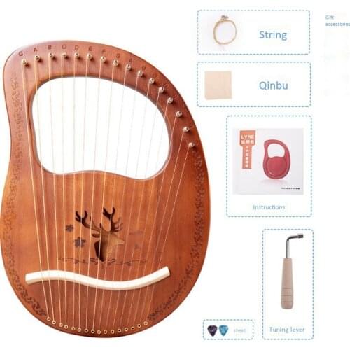 New 16-Note Lyre Harp Mahogany Metal String Bone Saddle Lyre Harp with Tuning Wrench