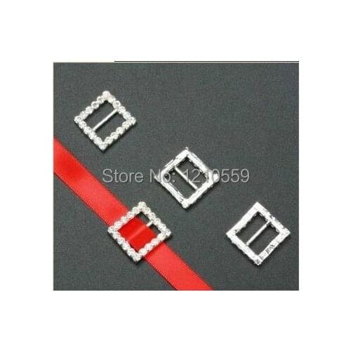 100 Pieces Wholesale Square Rhinestone Buckle Slider Full of Crystal Fit Wedding Ribbon Inner Bar 12mm