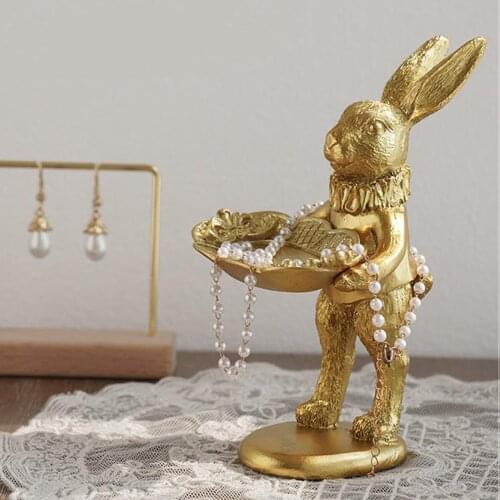 Statues Tray For Decoration Jewelry Display Stand Craft Rabbit Figurine Bunny Hairpin Necklace Holder Tray Storage Sculptures