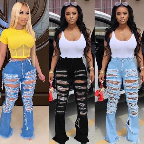 Casual Ripped Denim Jeans pants Hollow Out Boyfriends Hole StreetwearHigh Waist Has Stretch jeans for women jeans femme