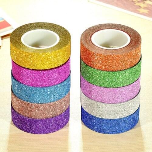 Sale 15mm*10m DIY Glitter Self-adhesive Paper Sticker Festival Decoration Washi Tape Birthday Home Decoration Wedding 1PC