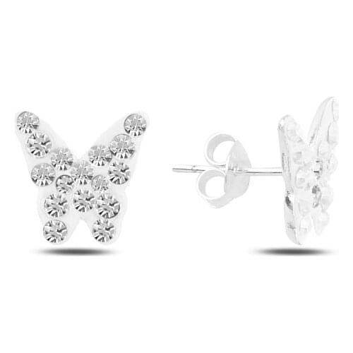 Silver 925 Sterling Butterfly Crystal Stone Earrings