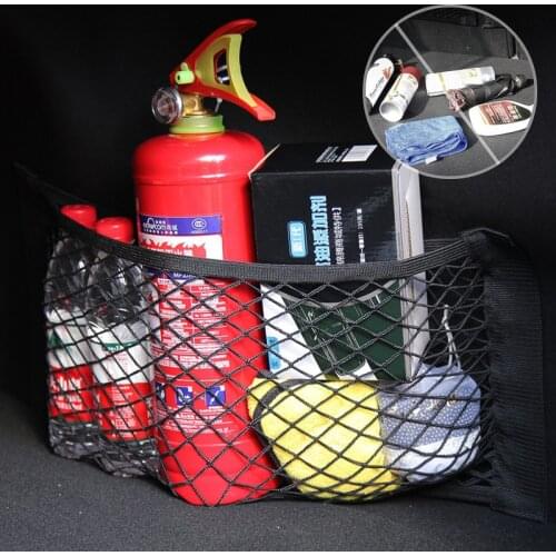 Car Fire Extinguisher Mesh Pocket Velcro Magic Sticker Auto Trunck Seat Back Block Network Bottle Fixed Organizer Holder Bag