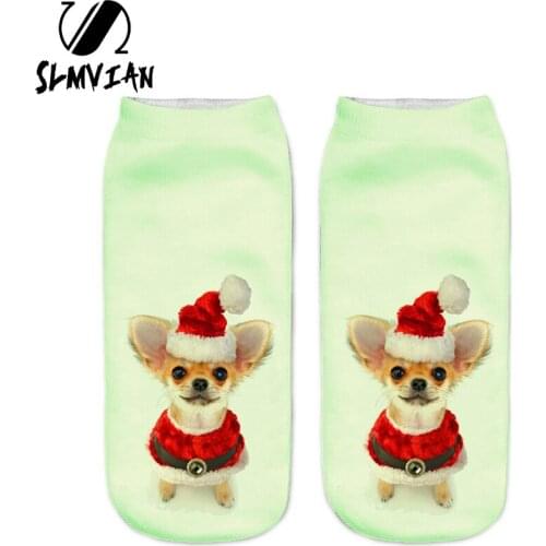 SLMVIAN New 3D Printed Christmas Chihuahua Puppy Women Socks Cute Low Cut Ankle Sock Multiple Colors Fashion Style CN007