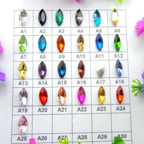 Glass crystal 8 sizes colors Navette horse eye Marquise shape Glue on rhinestone crystals handicraft nailart phone cover diy