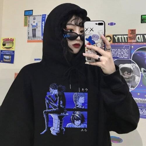 Oversized Novelty Death Note Shinigami Ryuk Print Sweatshirt Kawaii Anime Hoodies Women Top Clothes Hoody Female Winter Women
