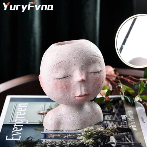 YuryFvna Nordic Human Head Vase Flower Pot Doll Shape Sculpture Resin Portrait Flower Pot Art Vase Home Decor