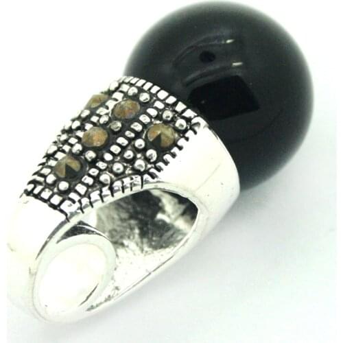 VINTAGE 925 EN ARGENT STERLING NATUREL 12 MM NOIR PERLES MARCASSITE PENDENTIF