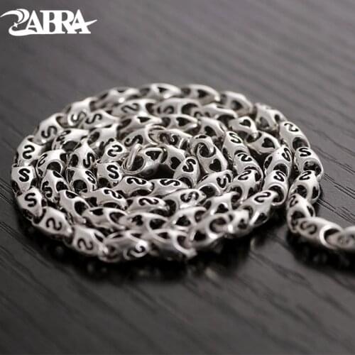 ZABRA Luxury 100% 925 Silver Men Necklace Dollar Signet 6mm 50/55/60/65/70cm Chain Vintage Punk Sterling Silver Biker Jewelry