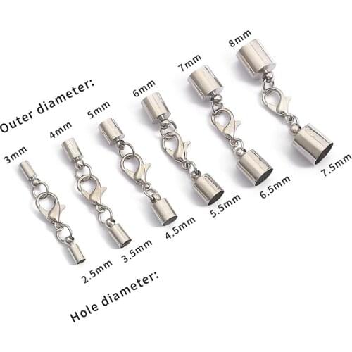 10pcs/lot 3 4 5 6 7 8mm Leather Cord Bracelet Lobster Clasps Hooks Crimps End Tip Caps Connectors For Jewelry Making Findings