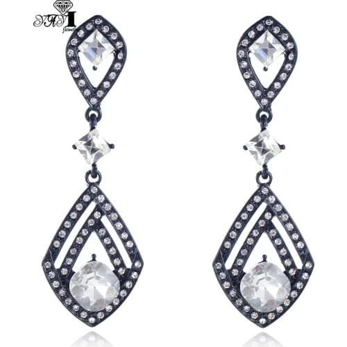 YaYi Jewelry Fashion BOHO White Glass Crystal Rhinestone Dangle Women Ancient Gold Color Wear Ear Band Long Tassel Earrings