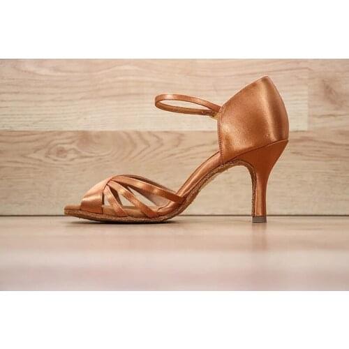 Evkoodance Women Dance Shoes Practice Party Dancing Latin Salsa Ballroom Tango Satin Shoes 7cm Heel Party Dance Shoes for Women