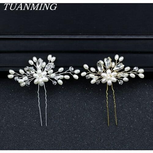 Gold/Silver Color Pearl Bride Hairpins Elegant Women Hair Accessories Wedding Crystal Hair Pins For Bride Handmade Hair Jewelry