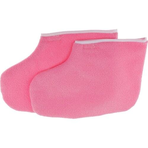1 Pair Reusable Pink Thermal Cloth Insulated Booties for Paraffin Wax Heat Therapy Spa Treatments/Self Tanning