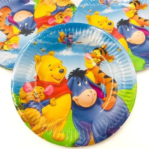 10 Kid Winnie Bear Plates Disposable Tableware Happy Birthday Party Supplies Festival Decoration Event Party Favor Gender Reveal