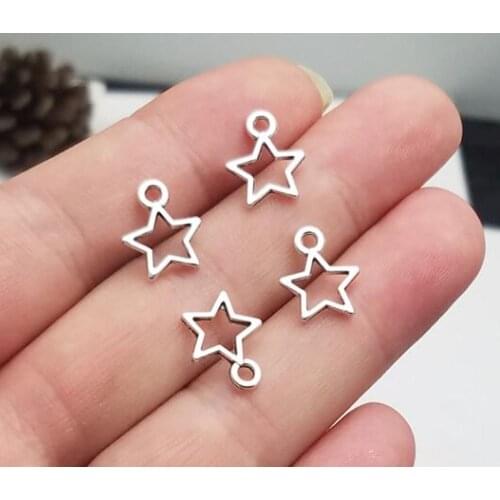 100pcs/Lot--12x10mm,Mini Stars Pendants Antique Silver Plated Hollow Star Charms DIY Supplies Jewelry Making Finding Accessories
