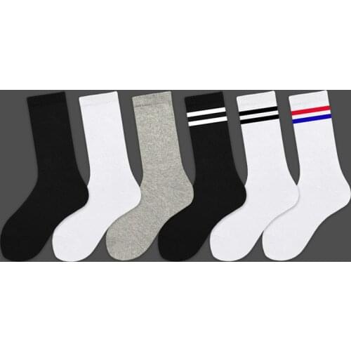 2 Pair Mens Cotton Socks New High Elastic Sports Middle tube Socks Black Solid Color Sweat-Absorbent Plus Size Men Socks