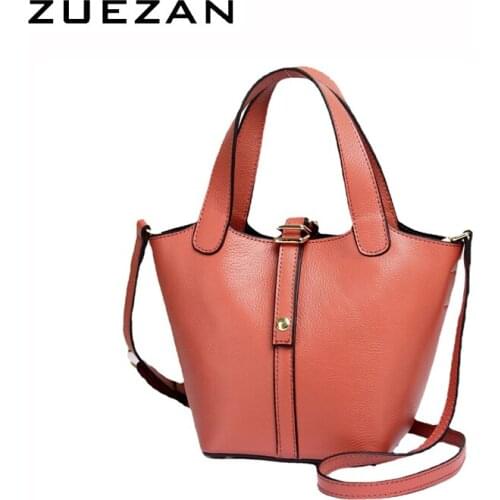 3 Compartments, Classic Bucket Handbag, 100% Natural Cowhide,Women GENUINE LEATHER Handbag, Female Crossbody Shoulder bag D067