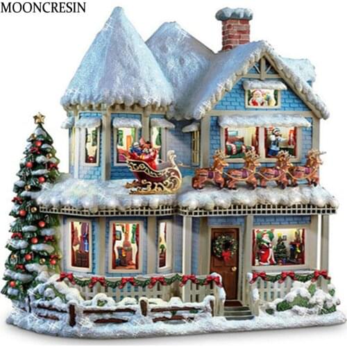 3D Diamond Embroidery Christmas 5D Diy Diamond Painting Full Square Rhinestone Snow House Cross Stitch Mosaic Picture Home Decor