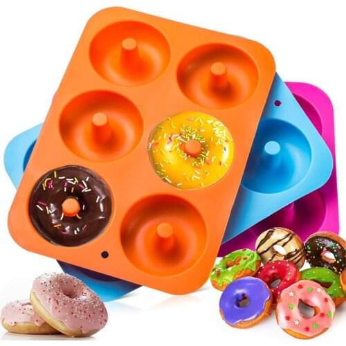 6 Cavity Donut Mold Silicone Non-stick Baking Pan Heat Resistant Reusable Folding Donut Maker Colorful Soft Dessert Cake Mold