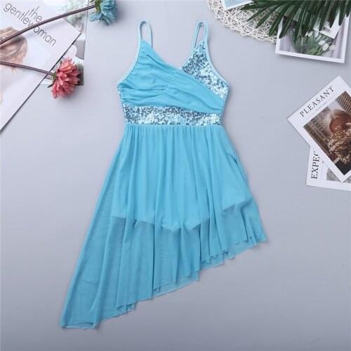 ChicTry Kids Shiny Sequins Ballet Leotard Girls Irregular Figure Skating Dress Latin Dancing Contemporary Lyrical Dance Costumes