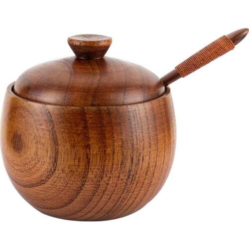 1Pcs Natural Wood Tableware Spice Jar Kitchen Supplies Seasoning Sauce Pot with Lid Bowl Salt Shaker Box Tin