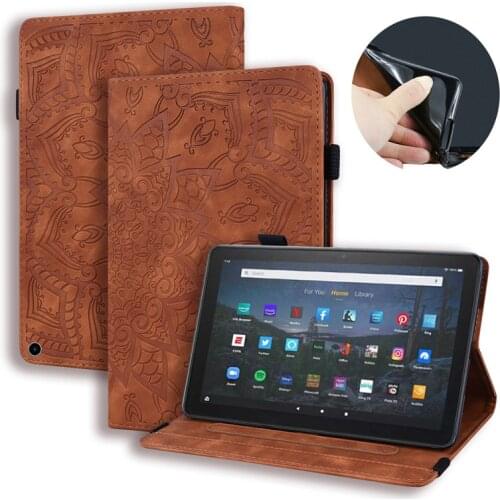 Tablet Cover For Fire HD10 2021 Case 10.1" Emboss Leather Wallet Cover For Funda Amazon Fire HD 10 2021 Case For Fire HD 10 Plus