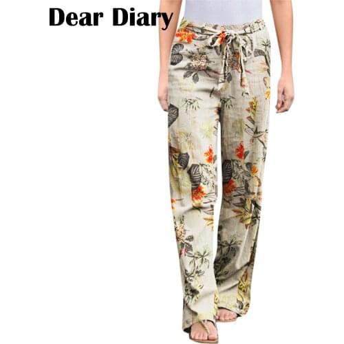 Women Plus Size Floral Print Tightness Cotton Linen Trousers Harajuku Female Pocket Casual Pants Streetwear Dropshipping