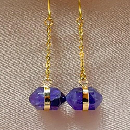 Elegant Amethyst Obsidian Drop Dangle Earriings for Wedding Bohemian Geometric Natural Stone Long Statement Earring Women Gifts