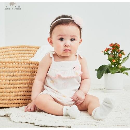 DBH16988 dave bella summer new born baby girls fashion bow print jumpsuits infant toddler clothes children romper 1 piece