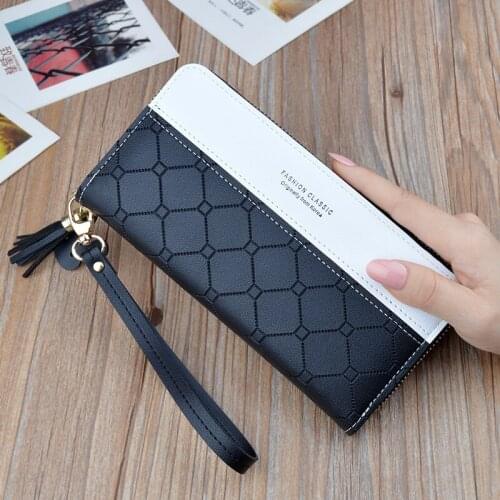 Purse Clutch Credit Card Holder Womens Wallet Fashion Long Pu Leather Women Wallet Plaid Tassel Wallets for Woman Wallet