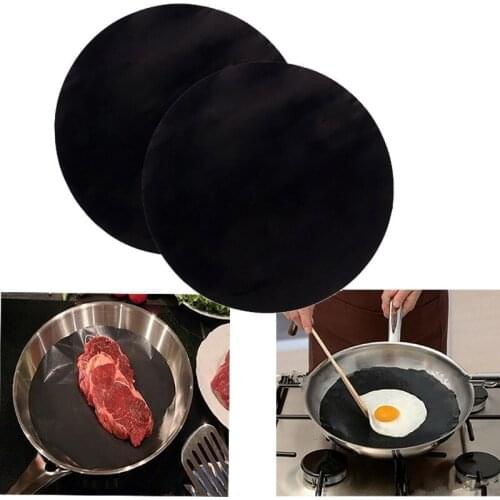 2Pcs Pack Pan Mat Non-stick Round Pan Fry Liner Sheet BBQ Oven Kitchen Tool 24cm