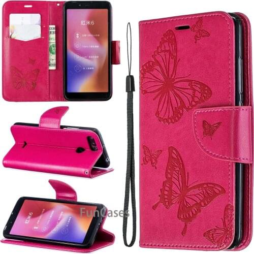 Redmi 6 Leather Cases on for Fundas Xiaomi Redmi 6A Case sFor Coque Xiaomi Redmi 6 6A Case butterfly Flip Wallet Cover Phone Bag