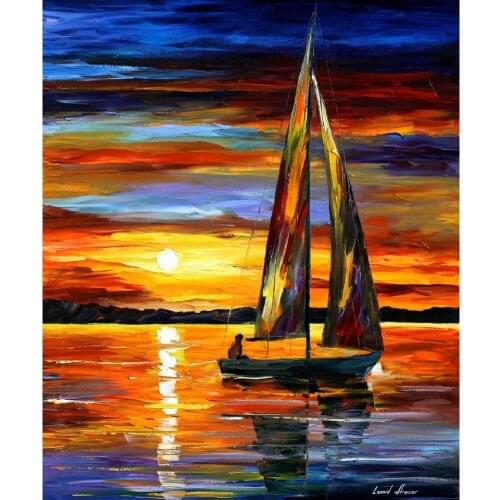 Beautiful landscape paintings sailing by the shore palette knife art on canvas wall pictures for living room