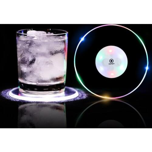 Flashing LED Light Car Interior Bottle Cup Sticker Luminous Mat Coaster Carpet Acrylic LED Flashing Coasters Light Up Cocktail