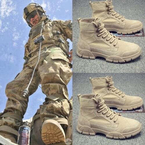 New Martin Boots Mens Summer Breathable High-Top Combat Boots Special Forces Desert Military Training Leather Boots Hiking Shoe
