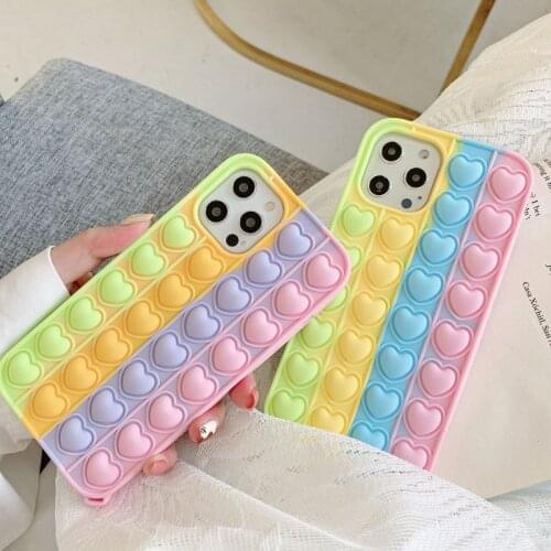 Relive Stress For iPhone 12 Mini 11 Pro X XR XS Max 6 7 8 Plus SE 2 Phone Case Love Heart Pop Toys Push Bubble Soft Silicone