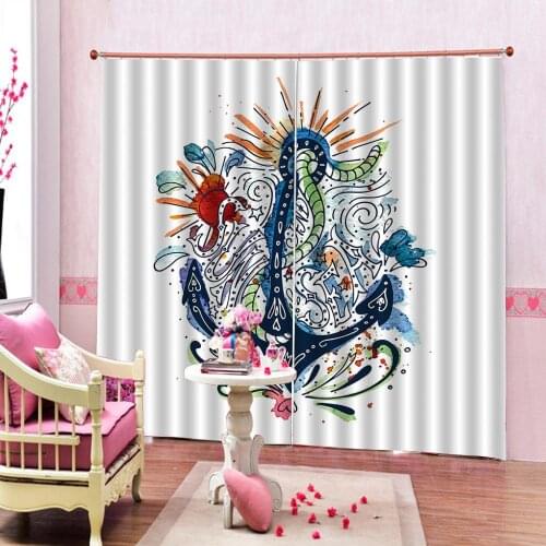 Anchor Watercolor Curtain Print Set For Living room bedroom Outdoor Modern Style Indoor Decor Customizable any size